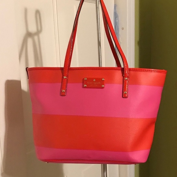 KATE SPADE boutique harmony stripe red pink tote - Picture 4 of 5